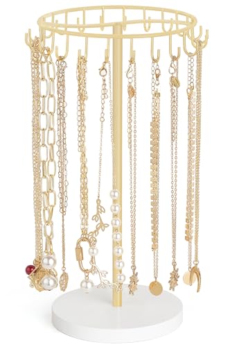 Mkono Necklace Holder Metal Jewelry Display Stand Necklace Organizer with 22 Hooks for Storage and Hanging Bracelet Keychain Home Room Decor for Women,Gold - color: Gold, size: 22 Hooks