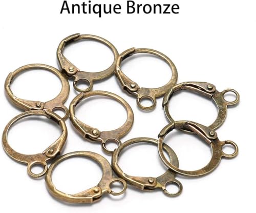 20Pcs Steel French Lever Earring Hooks Wire Settings Base Hoops Earrings with Open Loop for Men Women for DIY Jewelry Making Supplies(14×12mm) (Antique Bronze) - color: Antique Bronze