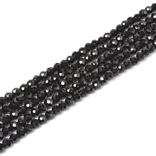 Natural Black Spinel 4mm Faceted Round Beads Loose Beads 16 Inch for Jewelry Making Beads - color: Black Spinel