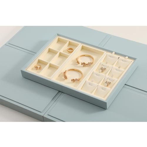 Dark Blue Jewelry Display Tray Ring Necklace Earring Bangle Organizer Multifunctional Storage Case for Jewelry Showcase (Long 8 Grids Pendant Tray(beige)) - color: 26-Pendant Tray
