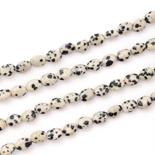 6×8mm Natural Dalmatian Gemstone Loose Beads Flat Oval Healing Crystal Loose Stone Beads for Jewelry Necklace Bracelet Earring Craft - color: Dalmatian