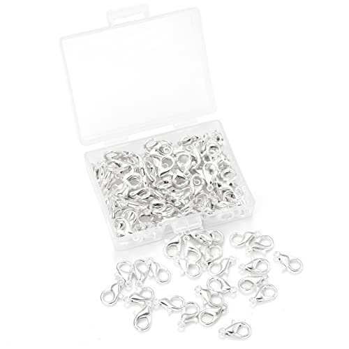 100 Pieces 12x6mm Silver Lobster Clasp Set Lobster Claw Clasps for Jewelry Making and Bracelets for DIY Craft Earring Necklace Bracelet Pendant Choker Jewelry Making Findings and Key Ring Chain - color: Silver, size: 12x6mm(100pcs)
