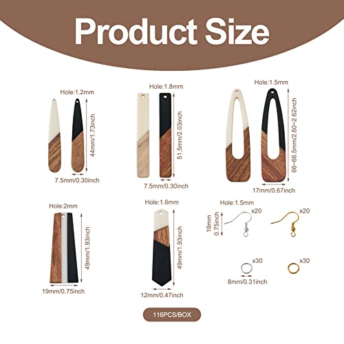 FASHEWELRY 16Pcs Teardrop Resin Wood Earrings Charms Long Drop Shape Wooden Earring Blanks Wooden Earrings Findings for Jewelry Making with 100Pcs Earring Hooks Jump Rings - color: 0Mixed Color-5 Shapes
