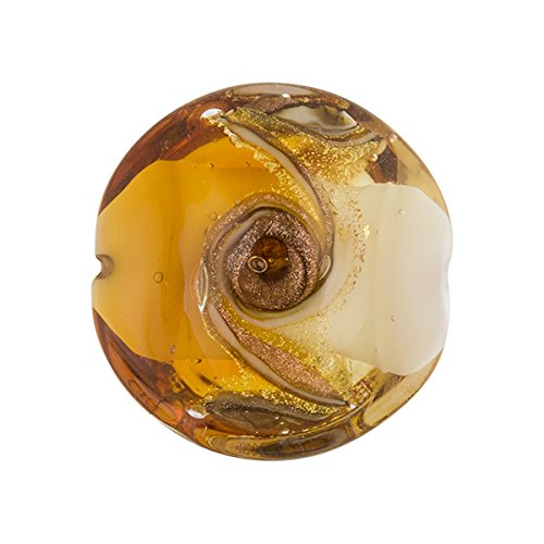 Topaz with Aventurina and 24kt Gold Foil Mare Disc 20mm Murano Glass Bead Handmade Lampwork