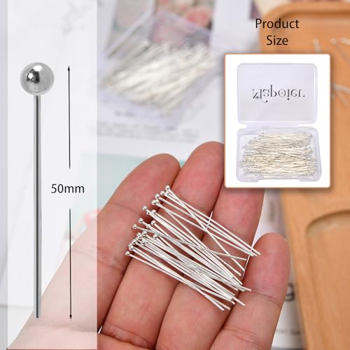 100pcs 50mm 925 Silver Filled Ball Head Pins DIY Crafts Beads Charms Earring Bracelet Jewelry Making Accessories Supplies - color: Silver Ball Pins, size: 50mm