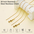 Crisjanggo 10 Pack Gold Plated Cable Chain for Jewelry Making Stainless Steel Chain Bulk 20 Inch Adjustable Necklace with Rubber Stopper Beads for Women - color: Gold Cable