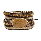 YGLINE Women Boho Handmade Natural Stone Crystal Leather Bead Wrap Bracelets Collection - color: Picture Jasper-5w