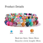 3 PCS Healing Crystal Bracelets for Women 8mm Natural Stone Beaded Stretch Bracelet Amethyst Jewelry Gifts - color: 4,6,8mm colorful agate