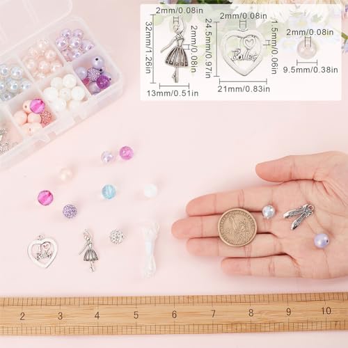 SUNNYCLUE 1 Box 6 Set Ballet Bracelet Making Kit Adjustable Bracelets Dancer Ballerina Charms Acrylic Transprent Rhinestone Beads for Jewellery Making Kits Beginner Adult Women Holiday Supplies - style: Dance 1