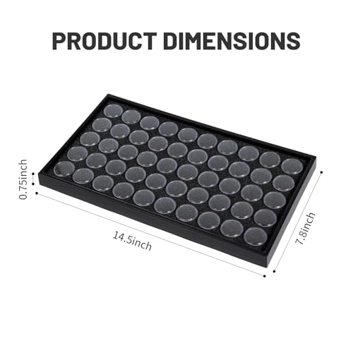 50 Gem Display Case Diamond Gemstone Storage Box, Small Round Plastic Containers Box Jewelry Organizer Container with Foam, Black Foam Gem Jars Showcase with 50 Gemstones Storage Jar