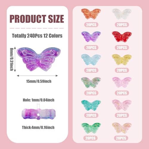 Beadthoven 240Pcs 12 Colors Butterfly Glass Crystal Beads Gold Sand Butterfly Lampwork Glass Beads Handmade Transparent Small Crystal Spacers for DIY Bracelet Necklace Earrings Jewelry Making Supplies - color: Butterflies Tiny