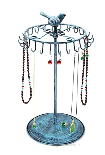 Bird Rotating Necklace Holder Bracelet Stand/Jewelry Organizer/Jewelry Tree, Turquoise - color: Turquoise