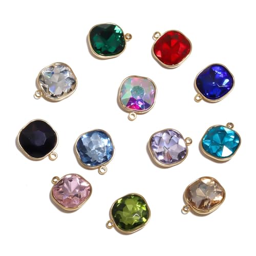 Song Xi Red Shape Random Charms For Jewelry Making Clear Crystal Charms Pendants Bracelets Necklace Earrings Bulk Keychain Arts And Crafts Diy Birthday Gifts For Women AB Color 12pcs - color: Square - Random Colors