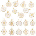 Craftdady Golden Plated Enamel Pendants White Oval Flat Round Dangle Charms for DIY Earrings Necklace Bracelet Making - color: Golden Virgin Mary-5 Styles