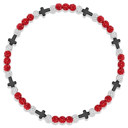 Beaded Baseball Necklace | Adjustable Sports Rope Chain with Baseball Cross Charm - Great Baseball Drip Gift for Players and Fans - color: Red White Blk