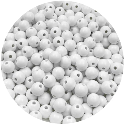 200Pcs 10MM Acrylic Round Pastel Beads Candy Color Spacer Beads Plastic Resin Beads for Necklace and Bracelet Making Crafting Supplies(304 - White) - color: 304 - White, size: 10MM