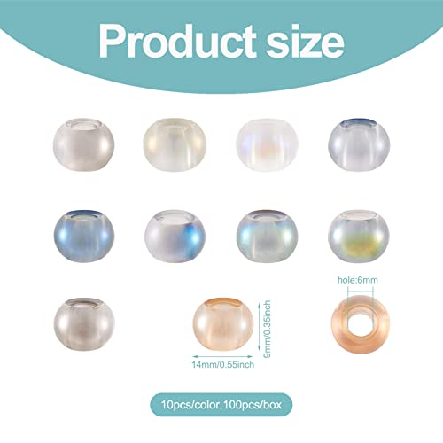 Cheriswelry 100Pcs 14mm Large Hole Electroplate Glass European Beads Transparent Rondelle Loose Spacer Beads 10 Colors DIY for Jewelry Making Crafts - color: Mixed Color*4-Rondelle