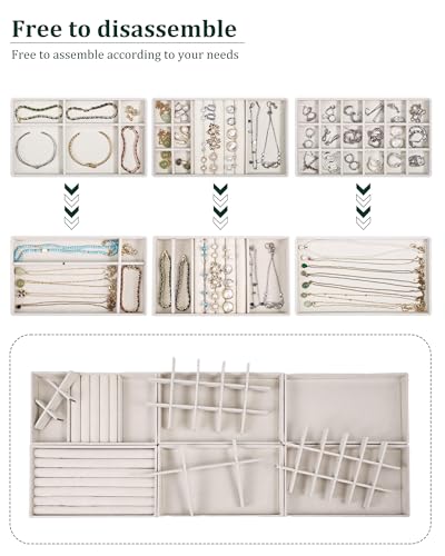 Stackable Jewelry Organizer Trays with Removable Dividers, 6-Tray Beige Jewelry Drawer Organizer Set for Earrings, Necklaces, Rings & Bracelets Gift for Her - size: 6 Layers