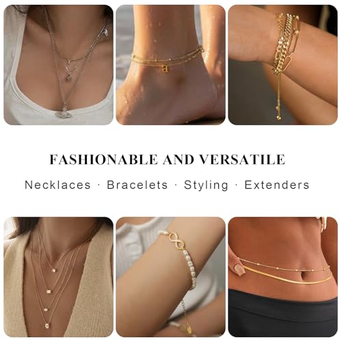 20PCS Gold Plated Necklace Extender for Women 2 Inch Chains Extenders for Necklace Gold and Silver Bracelet Anklet Extension with Charm for Jewelry - color: Large and Small