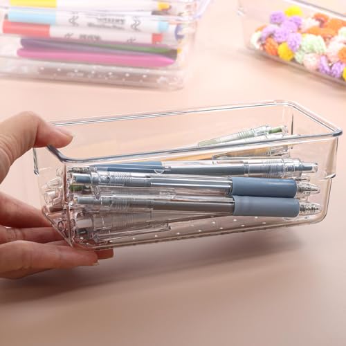 6Pcs Clear Plastic Drawer Organizers Tray 6" x 3" Storage Bins with 25Pcs Non-slip Pads for Makeup, Jewelries, Kitchen Utensils, Bathroom and Office - size: 6"x3"