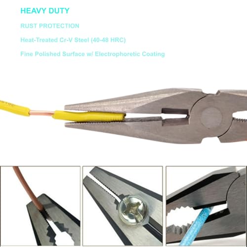 8-Inch Needle Nose Pliers: Paper Clamp Precision, Premium Heavy-Duty CRV Steel, Large Soft Grip with Wire Cutter,Chrome Vanadium Steel Long Nose Cutting Pliers