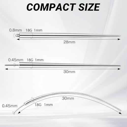 Piercing Taper Insertion Tool for Changing Jewelry – 18G Stainless Steel Piercing Ball Grabber Tool Sets with Threadless Insertion Pin & Curved Threader Tools for Ear Nose Lip Body - color: 18G(1.0mm)