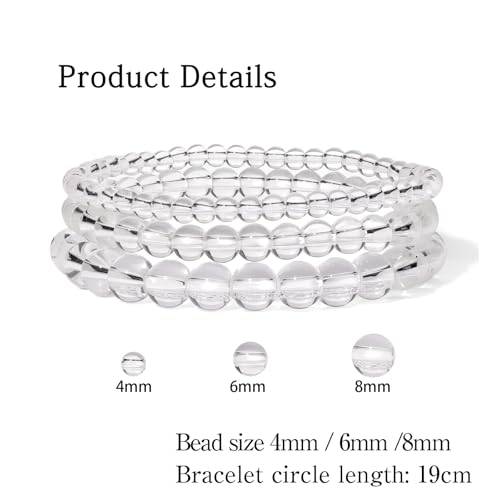 3 PCS Healing Crystal Bracelets for Women 8mm Natural Stone Beaded Stretch Bracelet Amethyst Jewelry Gifts - color: 4,6,8mm Clear Quartz