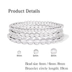 3 PCS Healing Crystal Bracelets for Women 8mm Natural Stone Beaded Stretch Bracelet Amethyst Jewelry Gifts - color: 4,6,8mm Clear Quartz