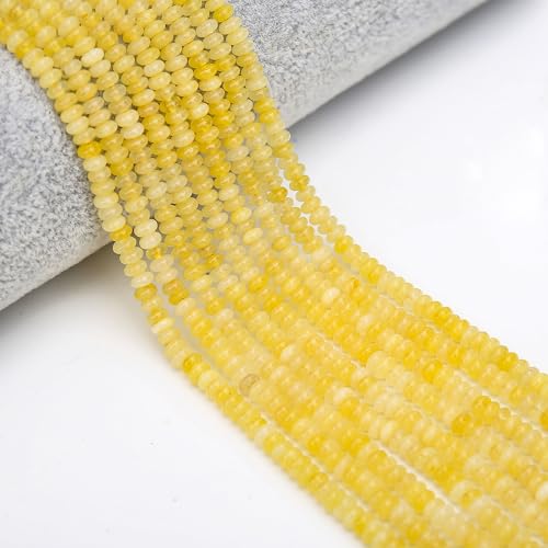 2 Strands (300PCs) Yellow Jade Rondelle Beads, 2 * 4mm Gemstone Loose Spacer Abacus Disk Beads for DIY Bracelet Necklace Earrings Jewelry Making, Craft Supplies Beading Kit - color: Yellow Jade, size: 2*4MM