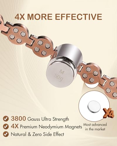 Feraco Pure Copper Bracelets for Women, 4X Ultra Strength Magnetic Bracelet with 3800 Gauss Neodymium Magnets & Dazzling Austrian Cut Crystals Stone, Adjustable Jewelry Gift - style: Sparkle Sphere - Copper