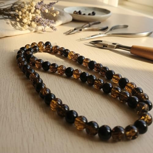 DandS ltd Crackle Lampwork Glass Beads for Jewelry Making, Dark Amber, Vibrant DIY Bracelets, Necklaces, Beading Supplies & Craft Kits for Handmade Jewelry, 80pcs 0.39 inch (10mm), #J254-10 - color: Dark Amber