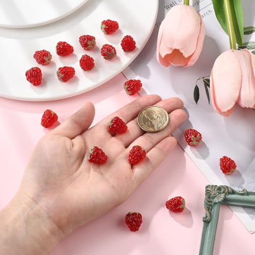 Ornazy 20 pcs Lampwork Raspberry Summer Cute Glass Fruit Beads Handmade Imitation Food Beads for DIY Earring Necklace Jewelry Supplies