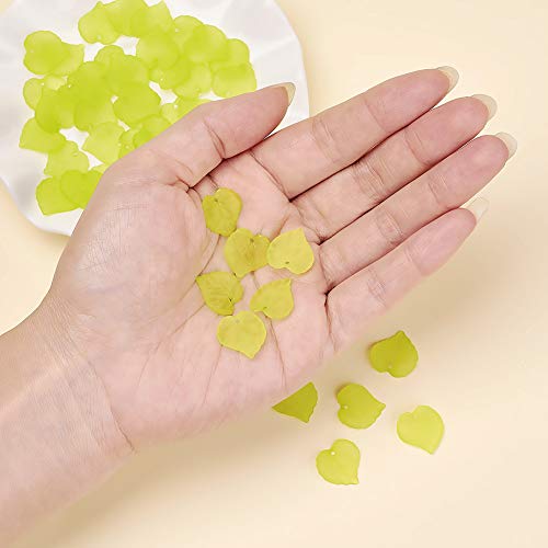 50Pcs Frosted Acrylic Leaf Charms Green Yellow Transparent Plant Pendants Clear Autumn Leaves Beads Summer Charms for Jewelry Making - color: Green Yellow #2
