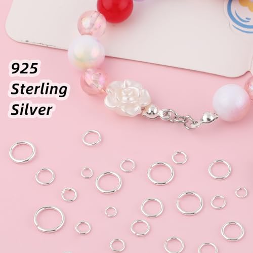 180PCS 925 Sterling Silver Open Jump Rings,3/4/5/6/7/8mm Jewelry Connector Rings for Bracelets Necklaces Earrings DIY Craft Making Supplies