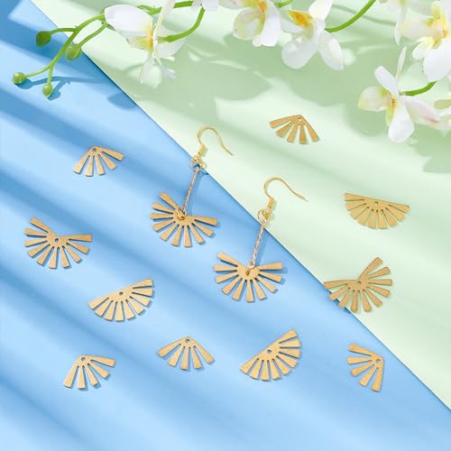 BENECREAT 60pcs Raw Brass Semicircle Shape Fan Earrings & Necklace Charms - Half Round & Geometric Component Charms for DIY Jewelry Craft Making