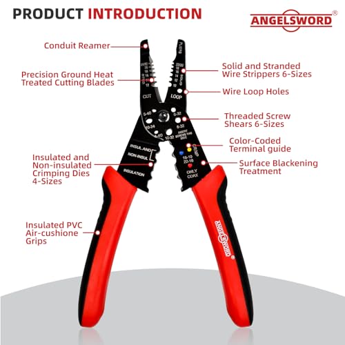 ANGELSWORD 8 inch Wire Stripper, Cable Stripper, Crimping Pliers, Wire Cutter, Wire Crimper, Multi-Function Hand Tool - size: Hand Wire Stripper