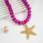 Chunky Beaded Starfish Shell Necklace for Women Colorful Boho Summer Chain Choker Beach Necklace with Acrylic Beads Trendy Chunky Jewelry Gifts - color: XL005D1