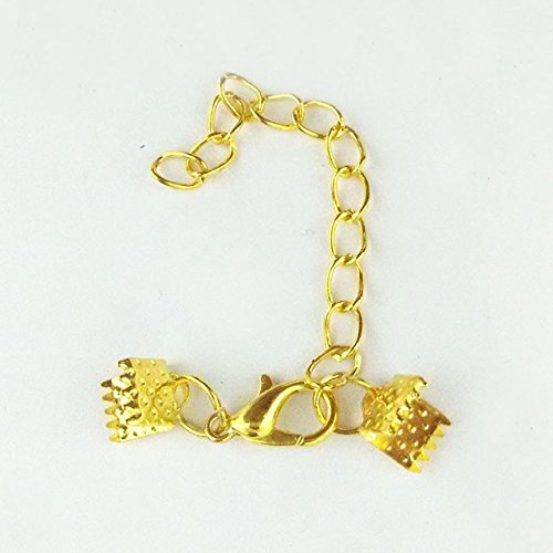 10 Set Ribbon Clamp Crimp Ends Beads Flat Cords End Caps with Lobster Claw Swivel Clasps Extension Chain Jump Rings String Necklace Bracelet Connectors (Gold Crimp 8mm) - color: Gold crimp 8mm