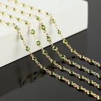 KYUNHOO 16.4ft Jewelry Chain for Crafts Making, Green Glass Bead Necklace Chains Bulk for Women with Jump Rings and Lobster Clasps Jewelry Findings - color: Green Bead-Gold
