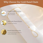 CHESKY 14K Gold Plated Hand Chain Bracelets for Women Set - Dainty Finger Ring Bracelet Stack Adjustable Hand Chains Durable Beaded Bracelets Trendy Simple Body Jewelry Gift for Women - style: 2chain bead bracelet-gd