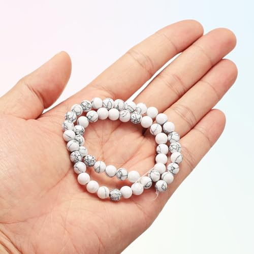 HARFINGTON 50pcs Natural Stone Beads 6mm White Turquoise Round Gemstone Stone Loose Beading Real Genuine Smooth Balls Bead for Jewelry Making Bracelets Necklace Earrings DIY - color: White Turquoise, size: 6mm