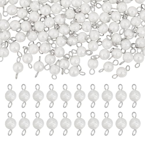 80Pcs Baroque Pearls Round Beads Double Loop Links Connectors Natural Freshwater Pearl Beads Pearl Link Connector Charm for Women DIY Jewelry Making Craft 3mm and 1.6mm Hole