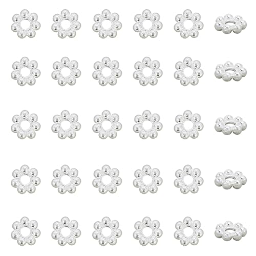 Beebeecraft 1 Box 80Pcs Flower Spacer Beads 925 Sterling Silver Plated 304 Stainless Steel 4mm Daisy Spacer Beads for Bracelet Necklace Earring Jewelry Making - color: Silver, size: 4mm