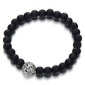 COOLSTEELANDBEYOND Lion Head Mens 8MM Black Onyx Beads Bangle Link Bracelet, Prayer Mala