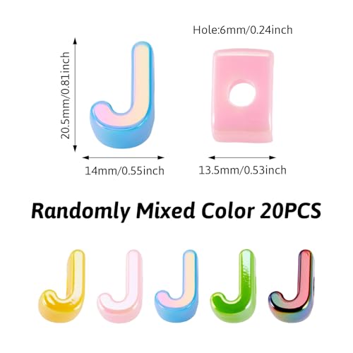 Beadthoven 20pcs Big Letter J Beads Large Hole Bubble Alphabet Acrylic Beads Charm Iridescent Plastic J Shape Loose Chunky Spacers for Jewelry Making Bracelet Necklace Keychains Shoelaces Crafts - color: J