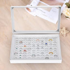 KUKUVR 100 Slots Ring Earring Holder Display Case, Velvet Jewelry Ring Earring Storage Organizer Box Tray with Clear Lid for Women And Selling Show (White) - color: White