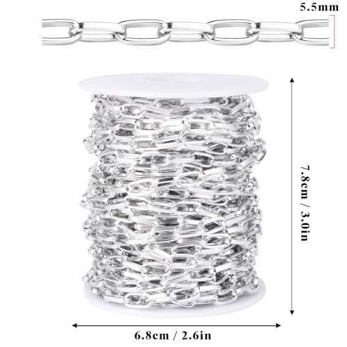 33FT Silver Paperclip Chain Roll 5.5MM Silver Plated Aluminum Paperclip Link Chains Spool Bulk for Jewelry Making - color: silver, size: 5.5MM