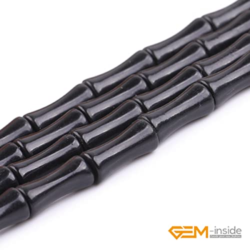 GEM-Inside 30Pcs 5x12mm Natural Black Brazil Stone Agate Plant Bamboo Knot Bone Charms Beads for Jewelry Making Power Energy Chakra Stone Beads - color: Black Brazil Agate