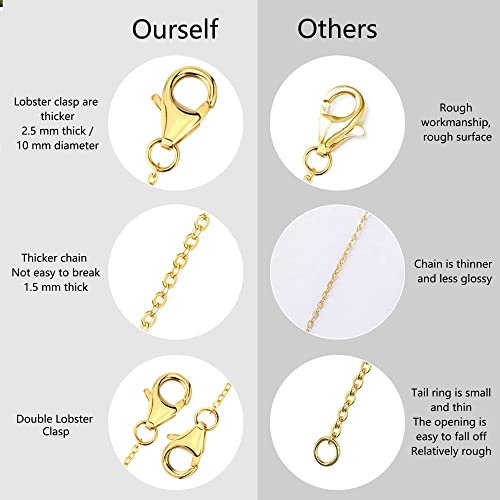 Necklace Extenders 14K Gold Plated Solid Brass Chain Extension Extenders for Necklace Bracelet Anklet（1 2 3 inch） - color: B-14K Gold