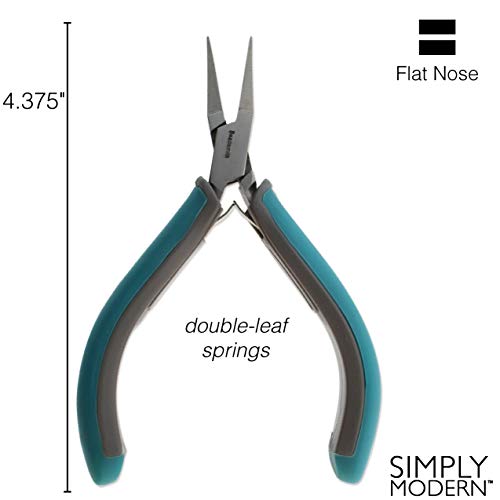 The Beadsmith Simply Modern Flat Nose Pliers, 4.5 inches (114mm) with polished steel head, PVC grip handles and double-leaf springs, tool for jewelry making - size: Flat Nose